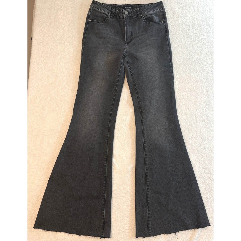 C'est Toi Black Label Flare Jeans Faded Black Raw Hem High Rise CTB590 Size 5 26